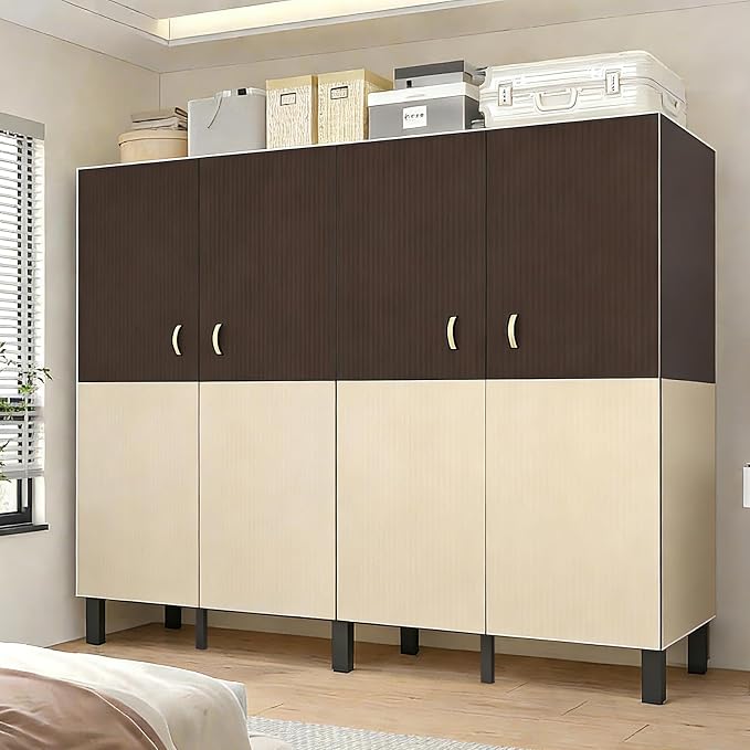 Heavy Duty Clothes Rack with Cover & Magnetic Doors, 1500lb Portable Wardrobe Closet - Foldable Garment Rack for Bedroom, Large Storage for Hanginng Dresses Jackets (Brown, 49.2IN)