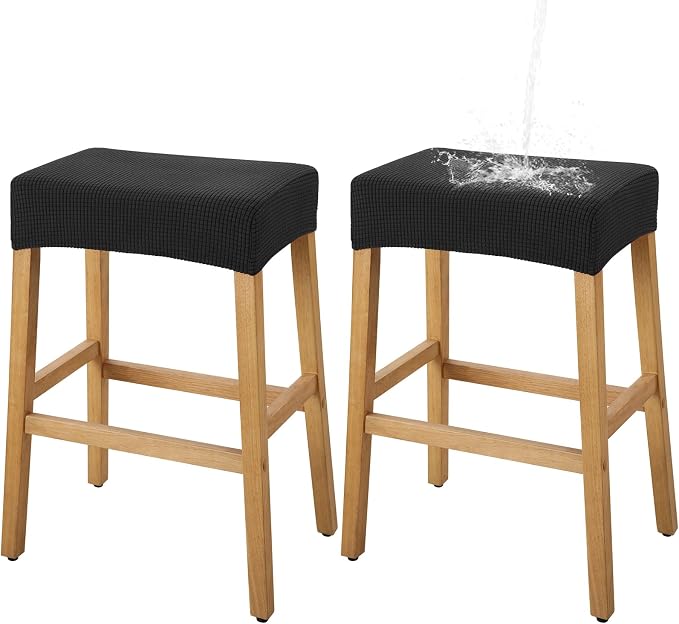 YISUN Stool Covers Rectangle - 2 Pack Stretch Waterproof Saddle Seat Cover Counter Bar Stools Bar Chairs Covers Kitchen Island Chairs Cushion Protector (2, Black)