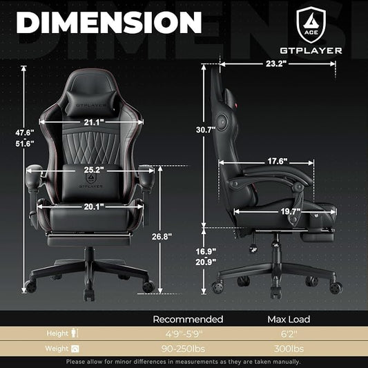 GTPLAYER Gaming Chair with Speakers, Video Game Chairs with Footrest, PC Gamer Chairs for Adults - Padded High Back Ergonomic Reclining Silla Gamer, Linkage Armrest, Ace Pro, Red