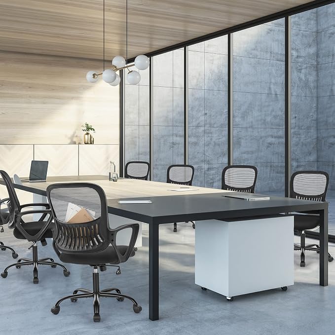 Sweetcrispy Home Office Managerial Executive Chair with Ergonomic Design, Mid-Back Mesh Swivel, Comfortable Lumbar Support, Comfy Arms for Bedroom,Study,Student, Black