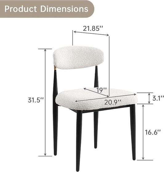 Morden Fort Upholstered Dining Chairs Set of 6, Modern Boucle Chairs with Gold Metal Frame, Armless Kitchen Chairs for Dining Room and Apartment, White