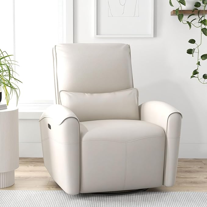 Bonzy Home Power Swivel Rocker Recliner Chair with USB Port, 23.2" Wide Seat, Fixed Lumbar Support, Upholstered Glider Chair for Nursery Living Room, Beige