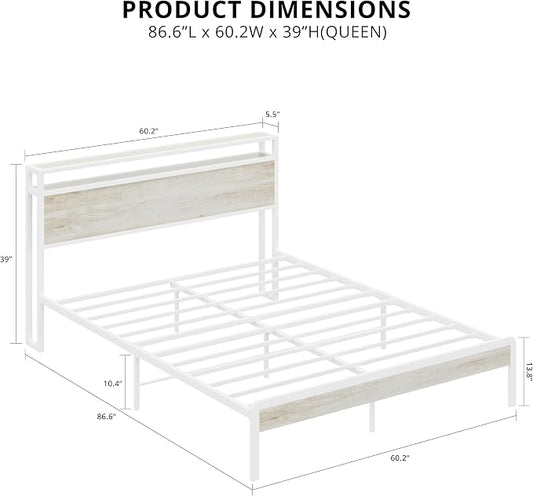 LIKIMIO Queen Bed Frame with Headboard, Wood Camas Queen with Strong Supports, Sturdy, Noise-Free, No Box Spring Needed, White Maple