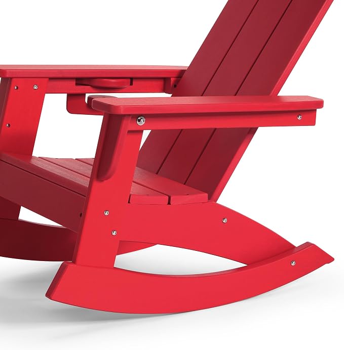 Costaelm Palms Kids Outdoor Preschool HDPE Plastic Modern Adirondack Rocking Chair (Set of 2), Red