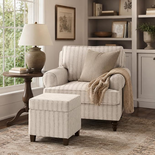 HomePop 18" Classic Square Storage Ottoman - Gray & Cream Stripe
