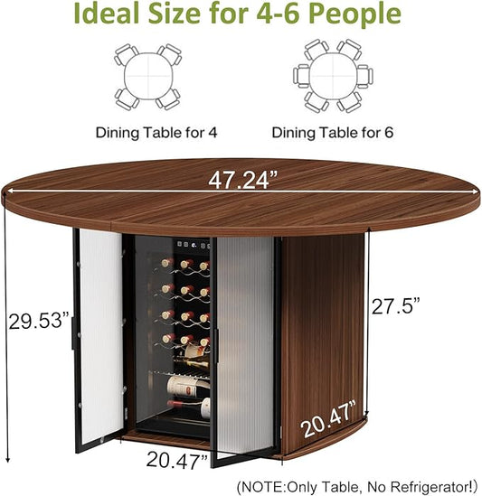 IBF 47" Round Dining Table for 4-6, Circle Kitchen Table with Storage Shelf, Circular Dining Room Tables with Fridge Space, Wood Dinner Tables for Home Kitchen, Walnut (Only Table)