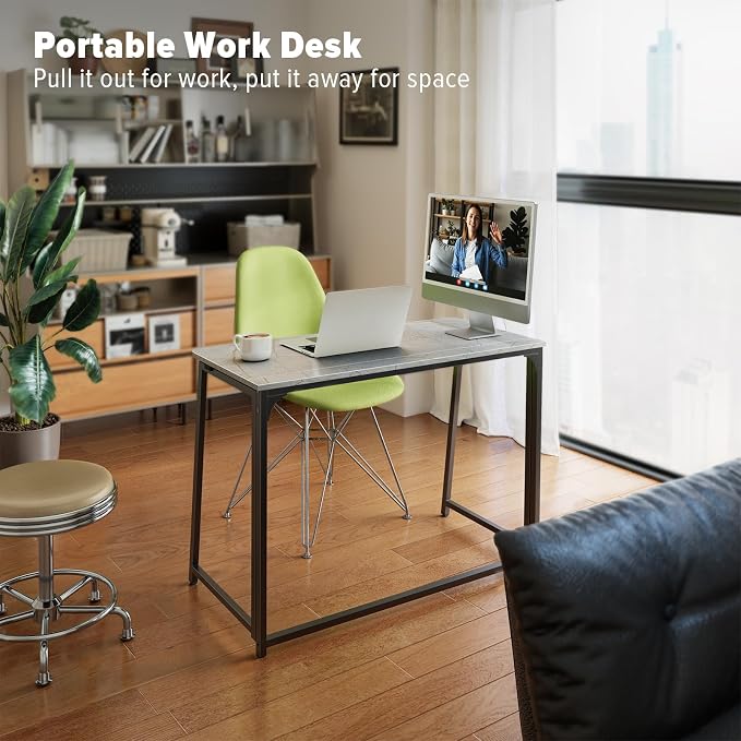 WOHOMO Folding Desk, Small Writing Desk 39.4", Space-Saving Foldable Laptop Table Writing Workstation for Home Office, Easy Assembly, Grey