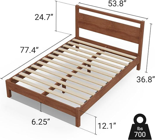 LIFEMENT Signature Wood Platform Bed Frame with Headboard, Essential, Noise Free, Under Bed Storage, No Box Spring Needed, Easy Assembly (Cherry, Full)