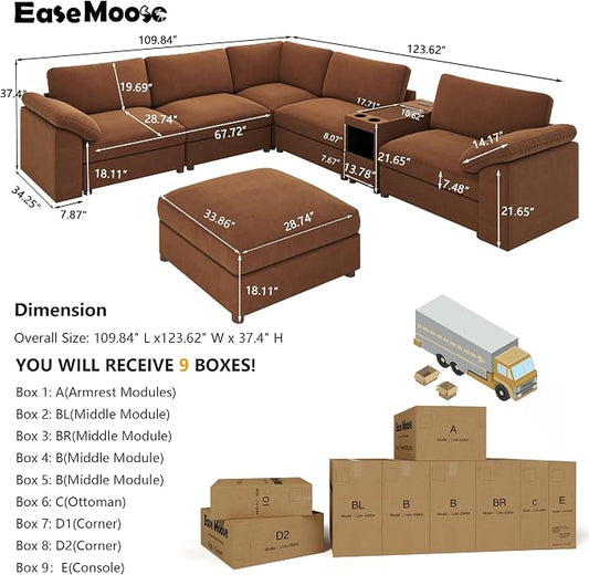 EASE MOOSE Oversized L Shape Sectional Sofa, Deep Seat Modular Couch