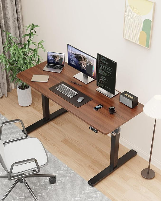 40" Electric Standing Desk Adjustable Height, Sit Stand up Desk for Home Office & Computer Workstation, 2 Memory Height Settings, Splice Board, 2 Hooks, Black Frame/Walnut Top