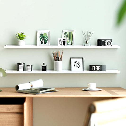 White Floating Shelves for Wall Decor, Long Wall Mounted Storage Shelf for Bedroom, Living Room, Bathroom, Kitchen, Nursery, Display Picture Ledge Shelf with Lip Set of 2-48 Inches, White