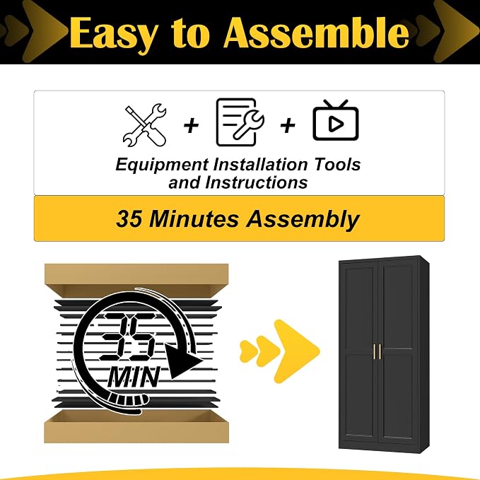 SteeLoong Kitchen Pantry Cabinet,71”Black Metal Pantry Storage Cabinet with Doors and 4 Adjustable Shelves,Kitchen Cabinet with 2 Gold Handles,Tall Cabinet for Livingroom,Pantry, Bathroom