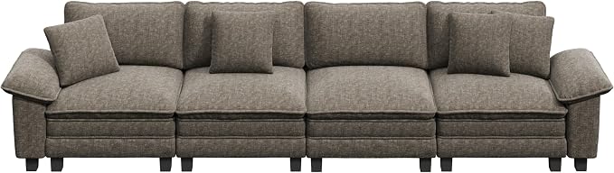 PHI VILLA Cloud Modular Couches Sets, 157.5" Sectional Sofa with Upholstered Deep Seat, 4-Seater Long Couches for Living Room Apartment, Chenille Fabric, Smoky Grey