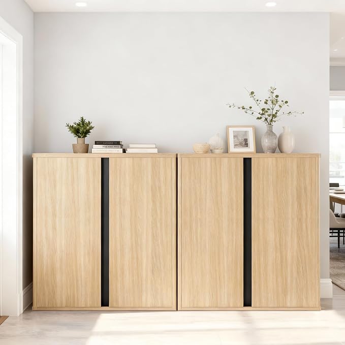 KISLOT 31.5" Sideboard Buffet Cabinet with Storage Modular Accent Display Kitchen Storage Cabinet Wood Coffee Bar Console for Living Room, Hallway, Kitchen, Dining Room,Natural Oak