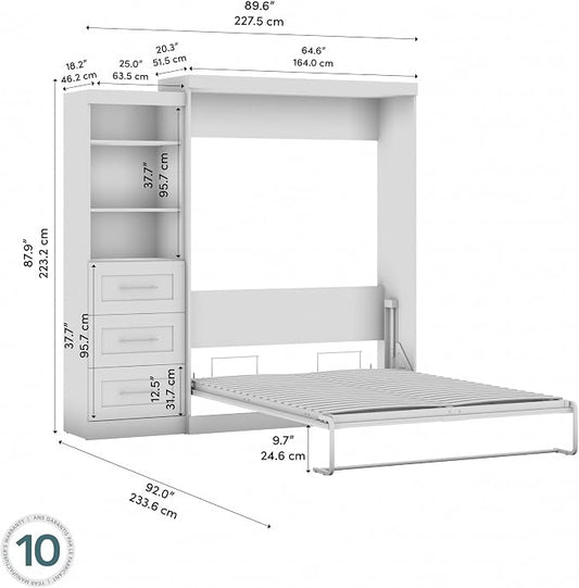 Bestar Pur Queen Murphy Bed with Shelving Unit, 90-inch Space-Saving Sleeping Arrangement for Multipurpose Room in Rustic Brown