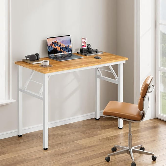Need Office Computer Desk -35.8 L Sturdy and Heavy Duty Folding Laptop Table,Writing Table/Home Office Desk/Sewing Table, No Assembly Required, Teak & White Frame