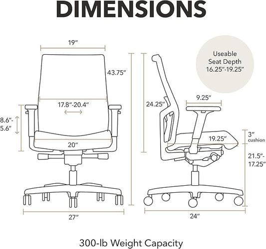 HON Ignition 2.0 Mid‑Back Ergonomic Office Chair, Mesh Task Seating with Lumbar Support, Advanced Synchro‑Tilt, Height and Width Adjustable Arms, Black Frame, Quicksand