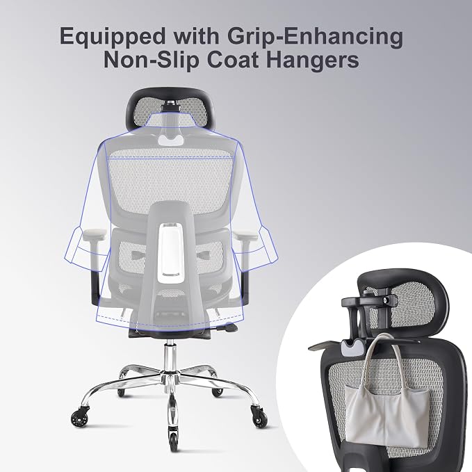 Office Chair with Footrest, Ergonomic Chair with Neck Pillow & Rubber Wheels, Computer Chair with Adjustable Backrest & 3D Armrests Headrest, Gaming Chair Adaptive Lumbar Support, Black