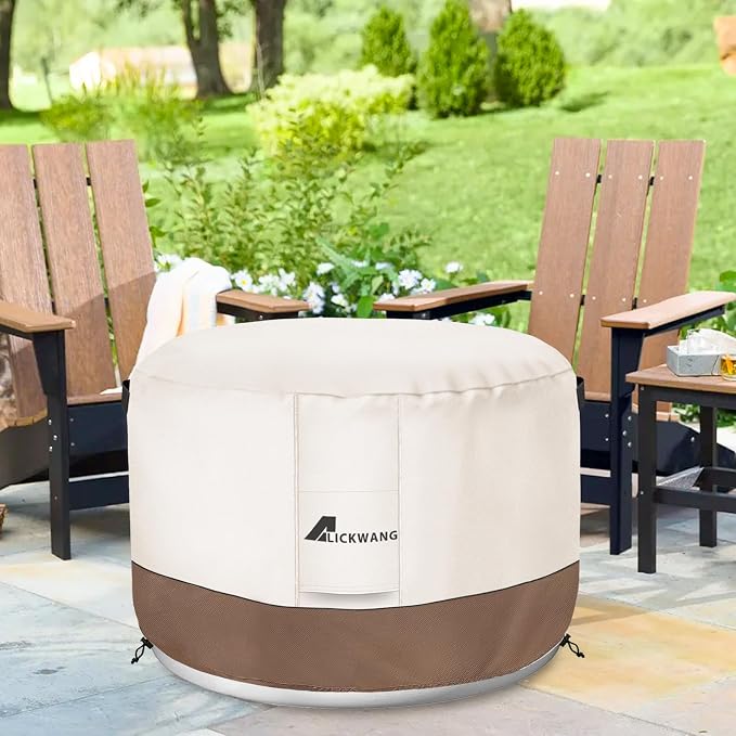 Fire Pit Cover for Solo Stove Bonfire,600D Tear-Resistant Heavy Duty Durable 100% Waterproof 27-29 Inch Smokeless Fire Pit Cover, Patio Weatherproof Gas Fire Pit, Beige 29"x18"