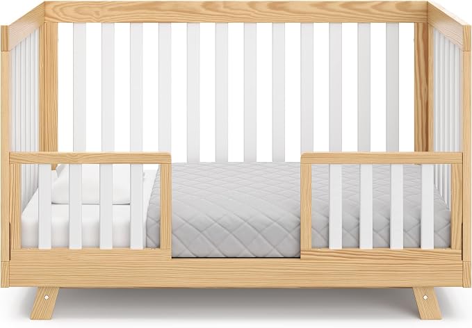 Storkcraft Beckett 3-in-1 Convertible Crib – GREENGUARD Gold Certified, Fits Standard Crib Mattress, Converts to Toddler Bed and Daybed, 4 Mattress Heights, Grow-with-Me Design (Natural and White)