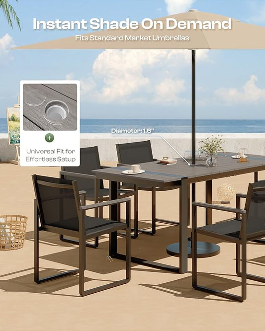 Outdoor Dining Set, HDPS + Aluminum Patio Table and Chairs Set with U-Shaped Base, 7 Piece Outdoor Furniture Set with Umbrella Hole, Patio Dining Table Set for Garden, Backyard (Gray)