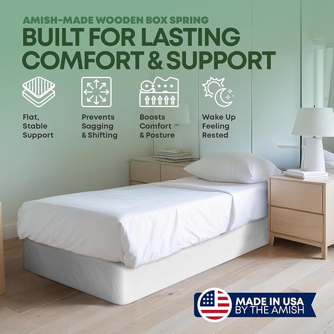 Greaton, 8” Twin XL Box Spring for Twin XL Size Bed – Amish-Made in the USA – Solid Wood Mattress Foundation with Stable & Quiet Support – Flat-Packed & Easy Assembly – White