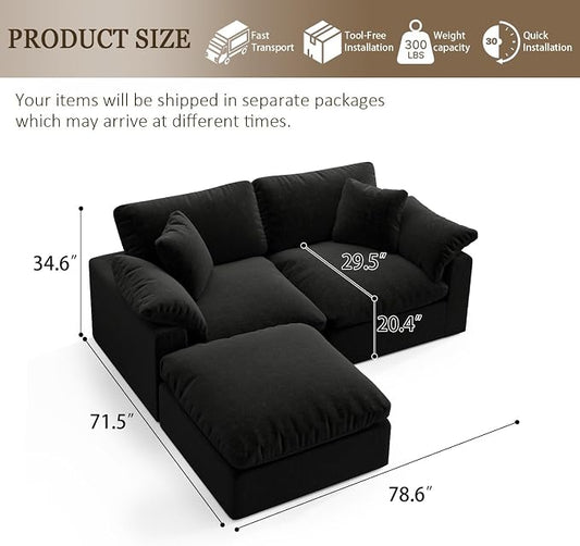 Modular Cloud Sofa,Convertible 3-Seater Set,Extra Deep Seat Down Filled Seat, Washable & Replaceable Cushion Covers for Living Room,Apartment,Black