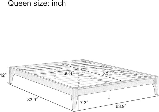 Merax Mid-Century Bamboo Platform Bed, Queen Size Bed Frame with Wood Slat Support, No Box Spring Needed, Easy Tool-Free Assembly, Natural
