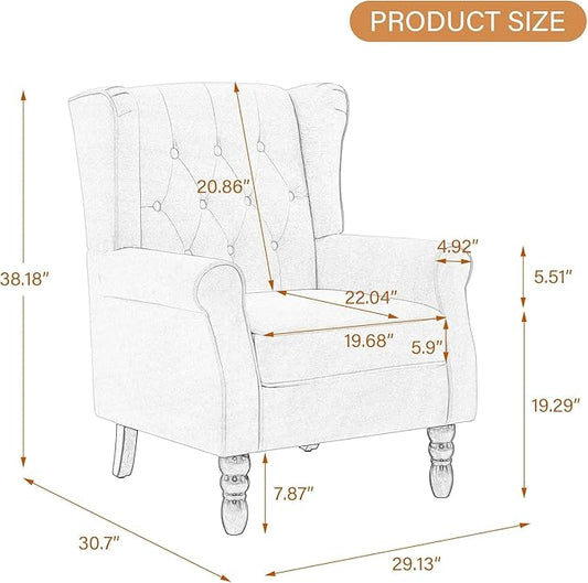 Faux Leather Accent Chair, High Back Wingback Chair Upholstered Armchair for Living Room, Comfy Single Sofa Bedroom Reading Seat with Solid Wood Legs - Black