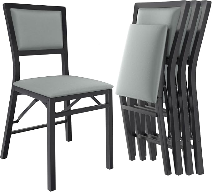 VECELO Folding Dining Chairs Set of 4, Metal Padded Foldable Seating with Comfortable Faux Leather, Space-Saving Portable Guest Seats for Kitchen & Office, No Assembly, Slate Grey