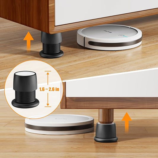 Adjustable Furniture Bed Risers, 1.6-2.6 inch Black, Durable Plastic Anti Slip Couch Risers 2 inch ABS Adjustable Headboard Stopper (Black - 4 pcs)