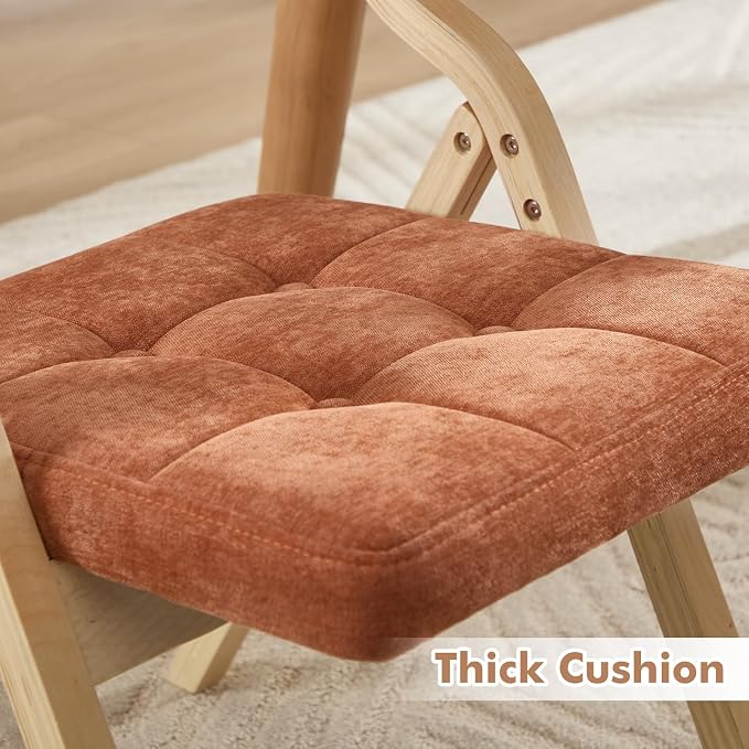 4-Pack Folding Dining Chairs with Cushion,Padded Foldable Dining Chairs,Portable Wooden Folding Chairs with Tufted Buttons Seat for Dining Rooms Kitchen Wedding and Party Indoor Orange