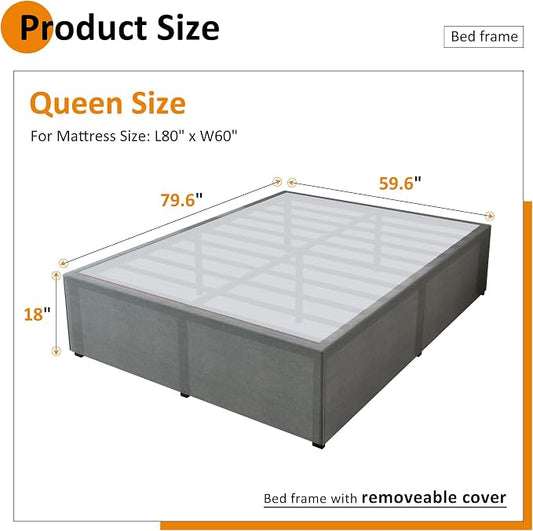 Maenizi Queen Bed Frame with Fabric Cover 18 Inch, Heavy Duty Metal Bed Frame Queen Size, No Box Spring Needed, Support Up to 3000 lbs, Easy Assembly, Noise Free, Black