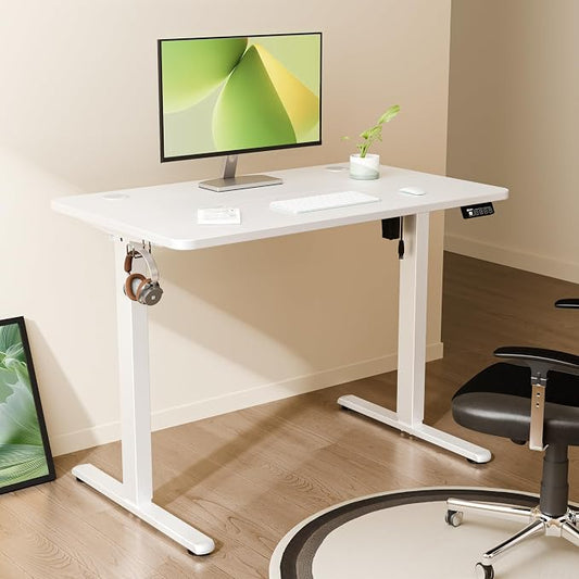ERGOMAKER Electric Standing Desk, 39.3" x 23.6" Height Adjustable Sit Stand Desk with Splice Board for Home Office, Computer Desk Memory Preset (White Frame, White Desktop)