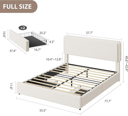 Garvee Full Size Bed Frame with 2 Storage Drawers and Upholstered Headboard