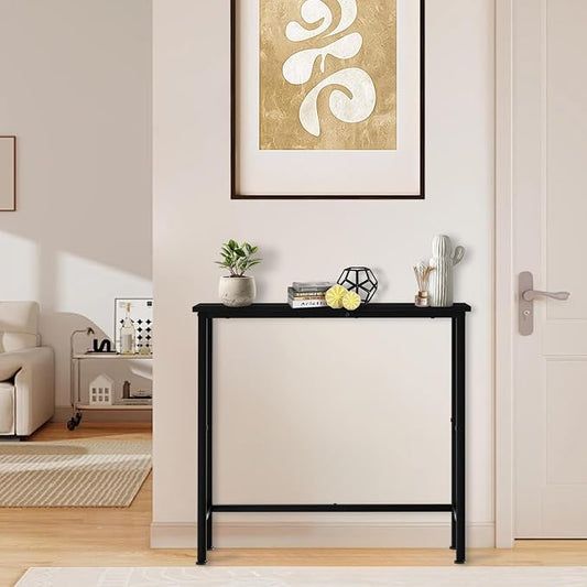 Narrow Console Table, 29.5" Small Entryway Table, Thin Hallway Tables, Slim Sofa Side Tables for Hallway, Living Room, Bedroom, Foyer, Wood-Grained Black