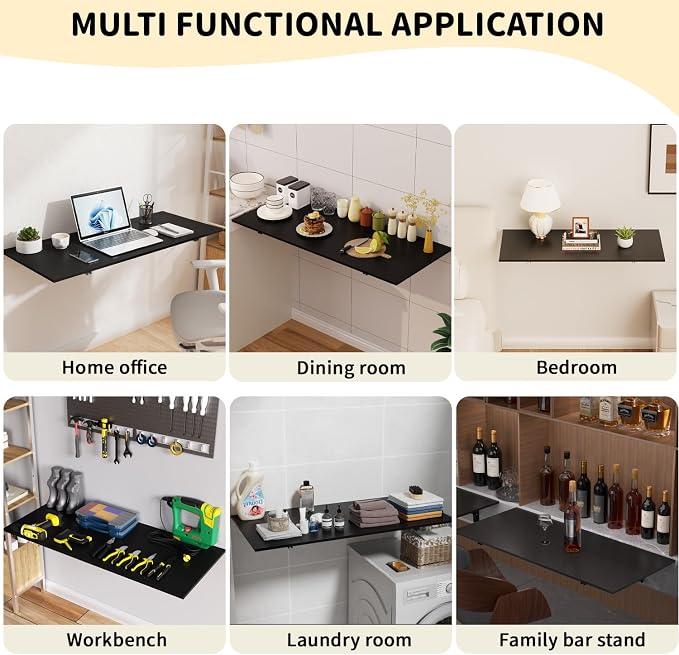 GOYLSER Wall Mounted Folding Table for Office, Fold Down Desk Laundry Folding Table Wall Mounted for Laundry Room/Home Kitchen, Length 47" Width 20.5", Black