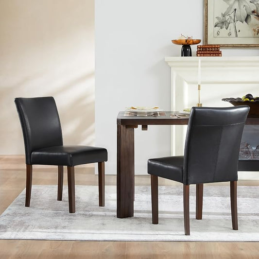 Watson & Whitely Modern Upholstered Dining Chairs, Faux Leather, Black | Solid Wood Legs, Padded Seat, Low Back, Armless Kitchen Chairs for Dining Room, Restaurant, Set of 2