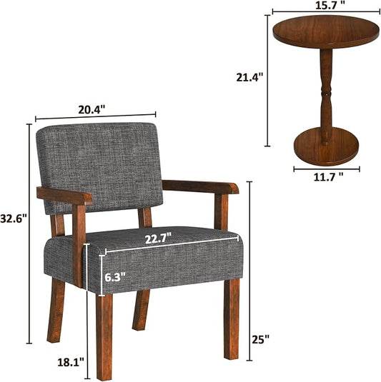 FAGAGA Accent Chair Set of 2 with Table, Living Room Chairs with Soft Seat and Armrests for Living Room Bedroom Reading Room Waiting Room, Grey (AC01)