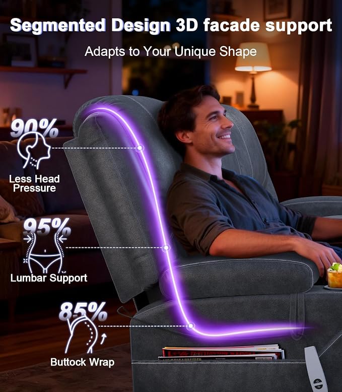 Power Loveseat Recliner Sofa, Removable Armrest 3 Seats Power Reclining Loveseat with Remote Liftable Console, Wall Hugger RV Theater Seating with Storage & USB & RGB (Velvet, Grey)