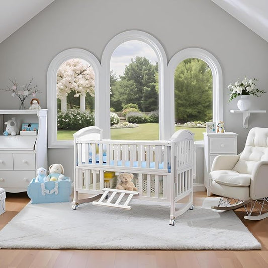 Portable Mini Baby Crib 4 in 1 with Memory Foam Mattress(38"by24") Included, Cunas para Bebes 2026 Convertible Crib 6 in1 with Foldable Storage Baby Playpen Bassinet Bedside Sleeper Bed(White)