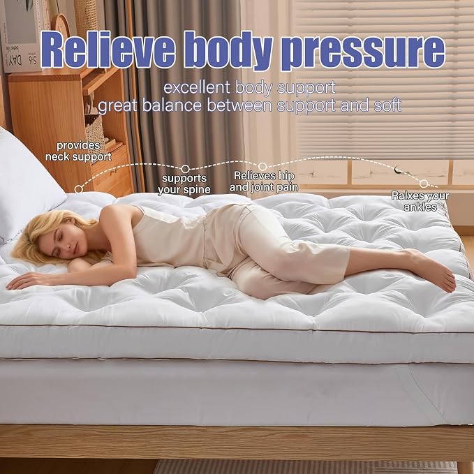 WhatsBedding 4 Inch Memory Foam Mattress Topper King for Back Pain Relief, Filled with Breathable Gel Memory Foam, Fluffy Comfort Supportive Pillow Top Mattress Topper, 80x78x4in