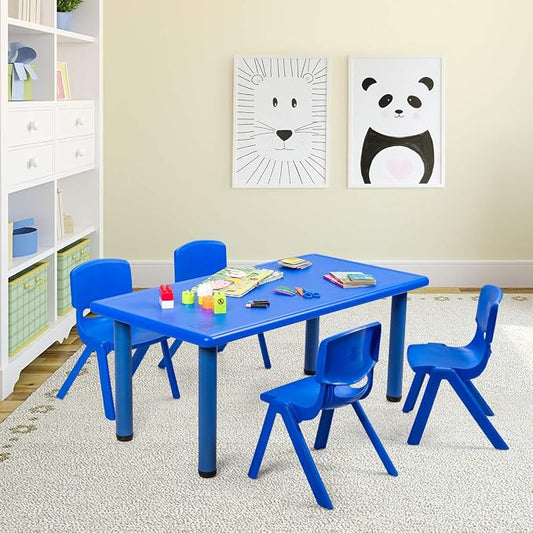 Costzon 47 x 23.5 Inch Rectangular Kids Table, Children School Activity Table for Reading Drawing Dining Playing, Multifunctional Plastic Table w/Steel Pipe, Toddler Furniture for Boys & Girls (Blue)
