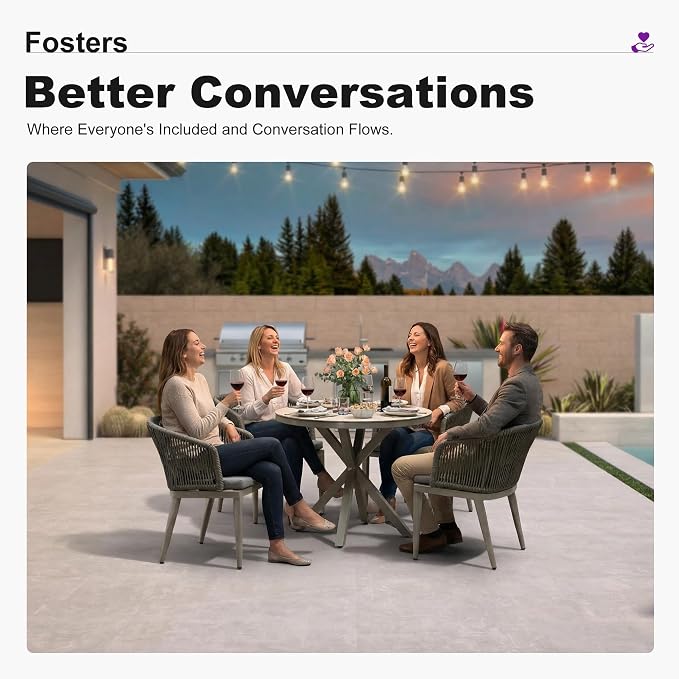 PURPLE LEAF 5 Pieces Patio Round Dining Set Aluminum Frame and Wicker Rattan Round Table and Arm Chairs with Cushions for Garden Porch Kitchen Modern Outdoor Grey