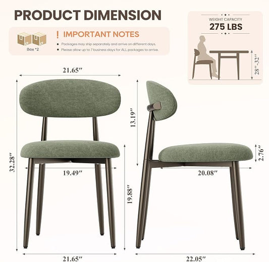 MALOL Dining Chairs Set of 6, Upholstered Kitchen & Dining Room Chairs with Curved Back and Bronze Metal Legs, Comfortable Modern Dining Side Chairs for Dining Room, Kitchen, Green