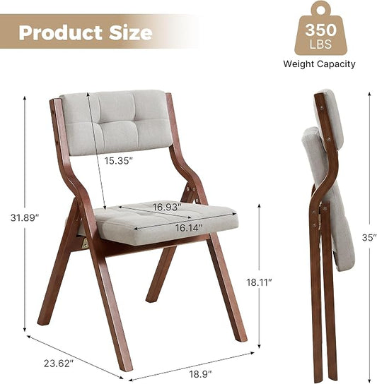 Folding Chairs with Cushion Set of 2,Padded Foldable Dining Chairs,Portable Wooden Folding Dining Chairs for Dining Room Kitchen Wedding Party Indoor Linen Walnut Lightgrey