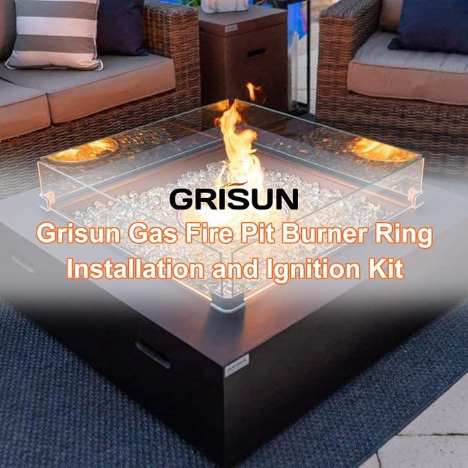 GRISUN Fire Pit Burner Ring Kit 12 Inch, Propane Fire Pit Kits, Come with Propane Fire Pit Hose Kit and Upgraded Gas Control Spark Ignition Kit, DIY Round Gas Fire Pit Kit, Stainless Steel