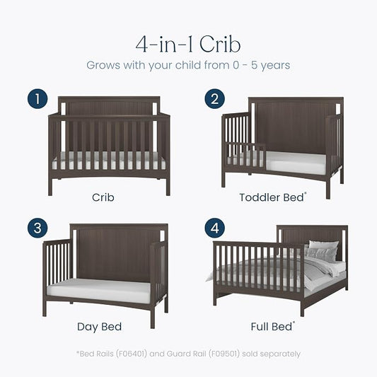Child Craft Scout 4-in-1 Convertible Crib, Baby Crib Converts to Day Bed, Toddler Bed and Full Size Bed, 3 Adjustable Mattress Positions, Non-Toxic, Baby Safe Finish (Dapper Gray)