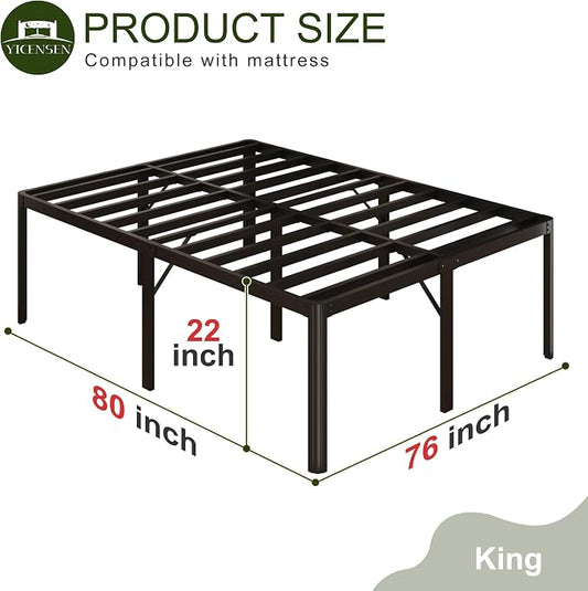 Yicensen 22 Inch High King Bed Frame with Rounded Corner Legs Heavy Duty Metal King Size Platform Bed Frame No Box Spring Needed, Easy Assembly, Noise Free, Black.