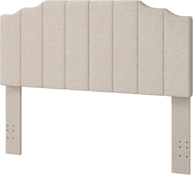 Befurtori Queen Size Headboard Only, Linen Wall Mounted Headboard Queen/Full Size for Adjustable Bed, Modern Vertical Channel Design with Curved Tufted Upholstered Head Board, Beige